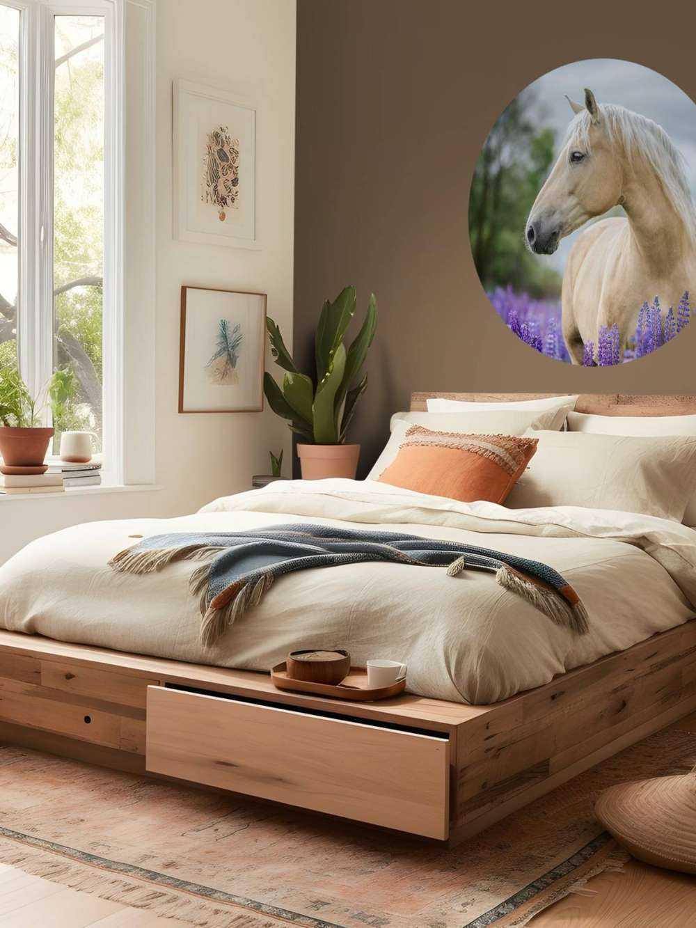 Hest blant sommerfuglblomstene