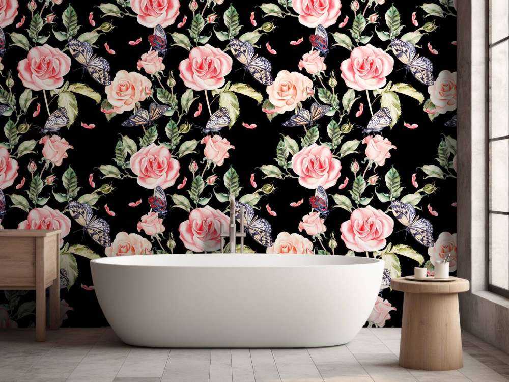 Blomster og sommerfugler i akvarell