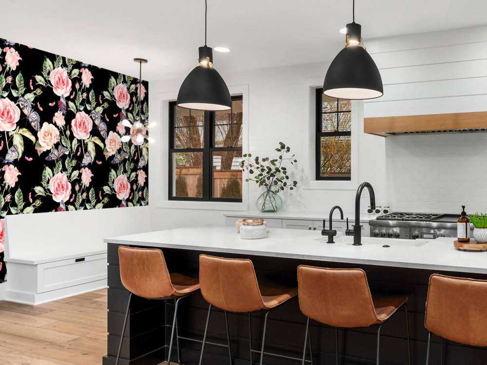 Blomster og sommerfugler i akvarell