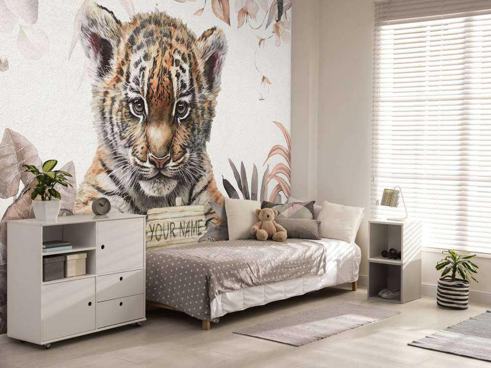 Søt tiger med planter taupe