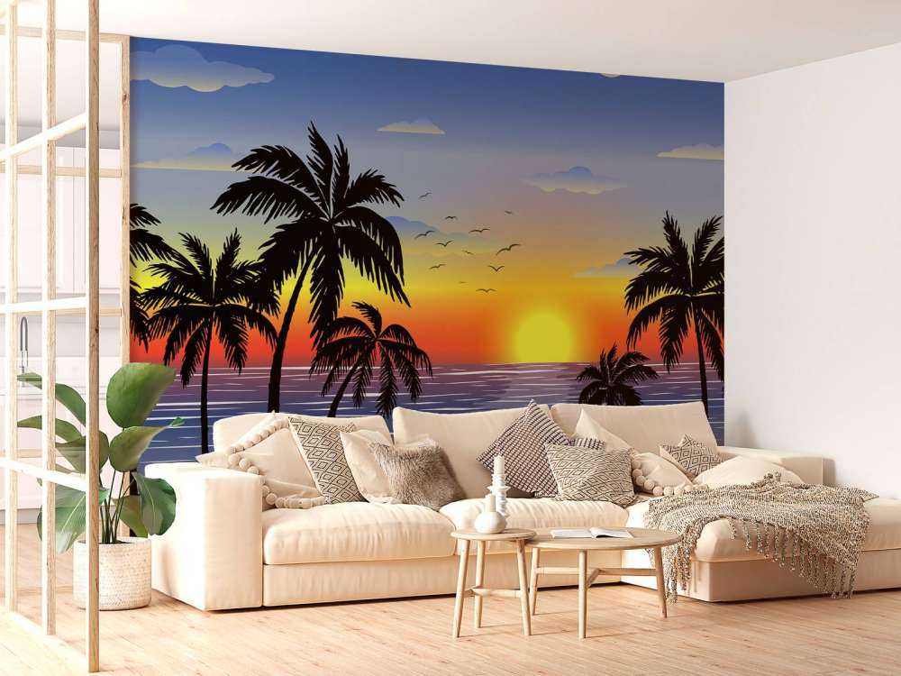 Blå, oransje solnedgang