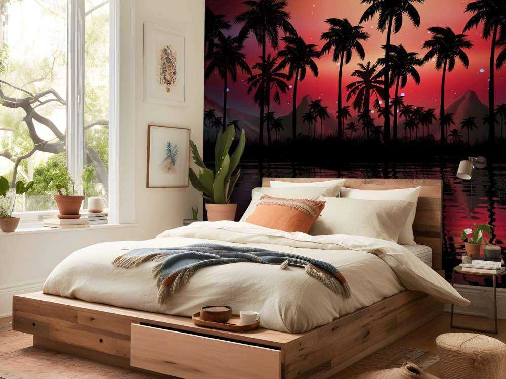 Palmer på rød himmel