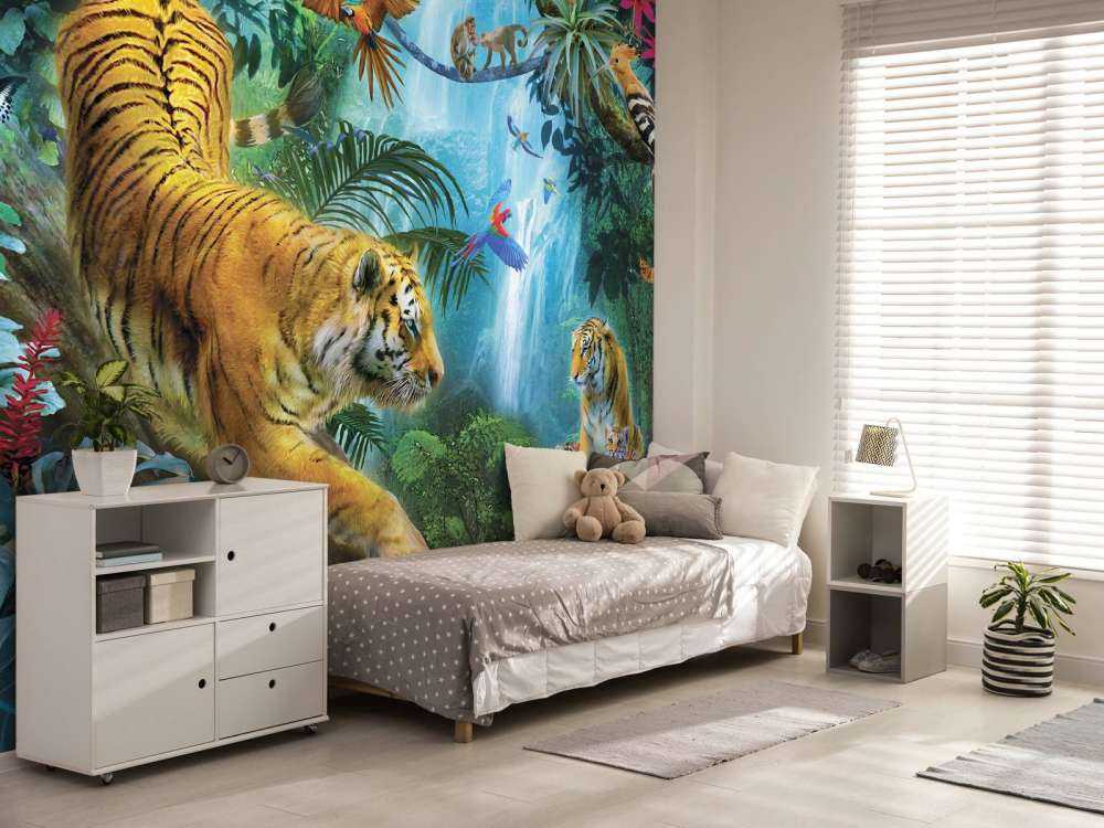 Tigers Near Waterfall