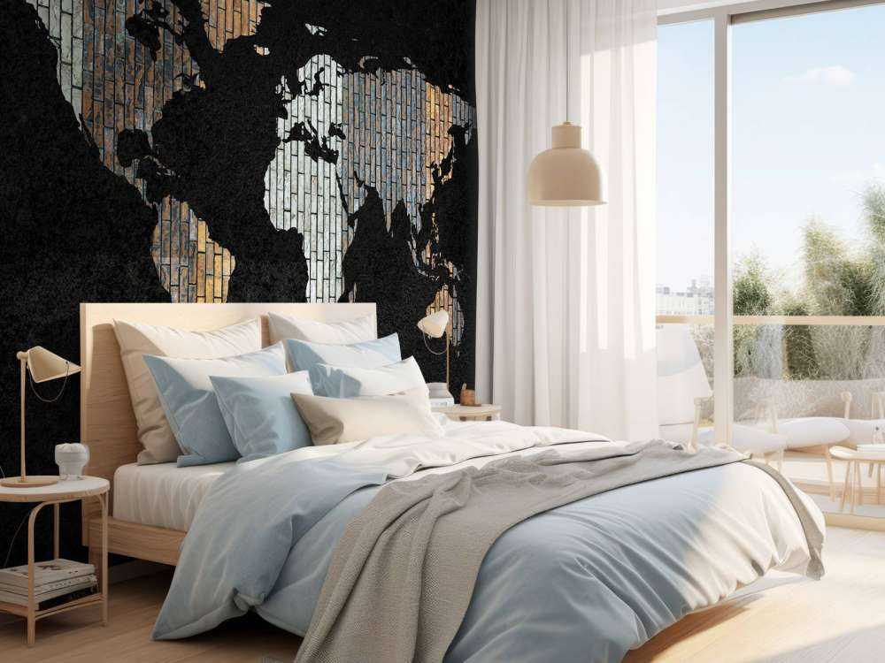 Världskarta med vertikala tegelstenar