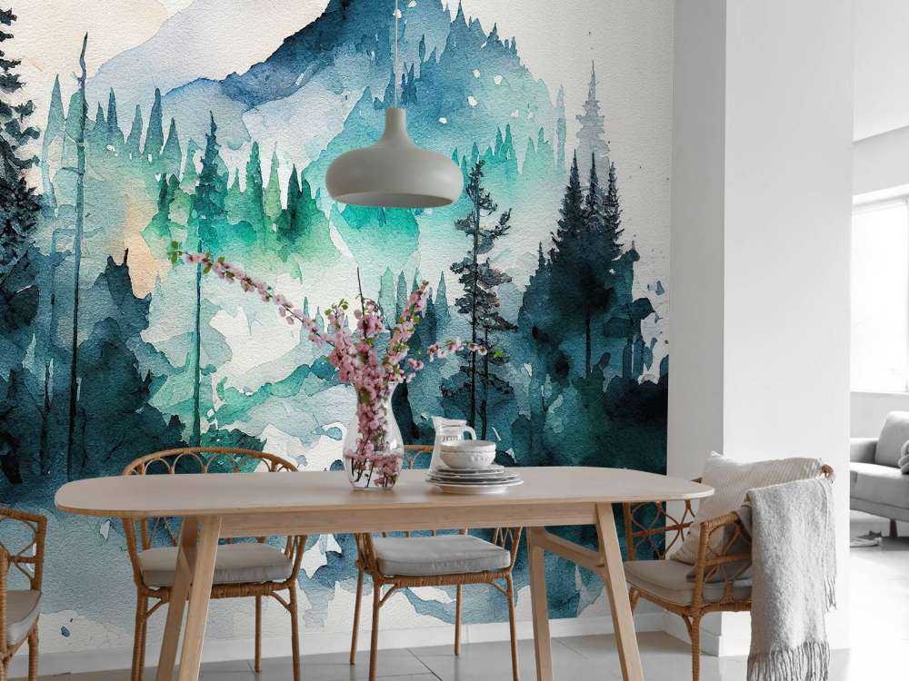 Skog i akvarellfärger
