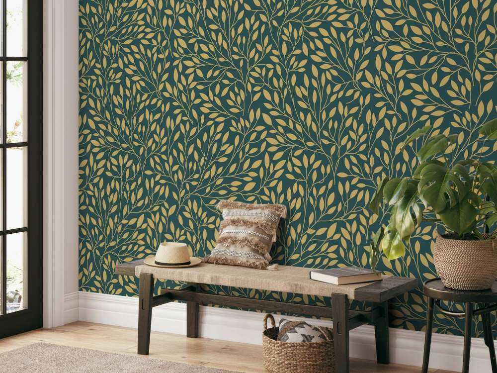 Lyxigt blommönster gult guld