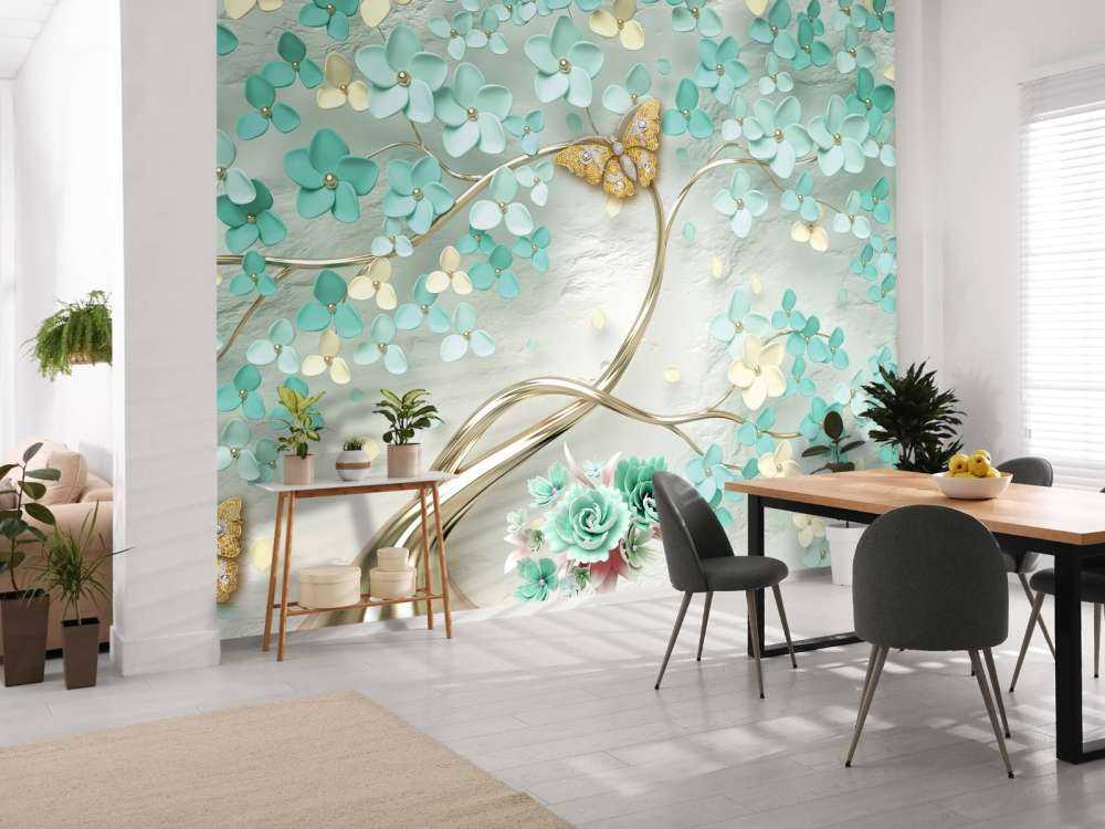 Gyllene fantasiträd med gröna blommor