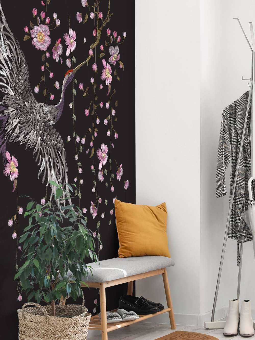 Tranor med rosa blommor
