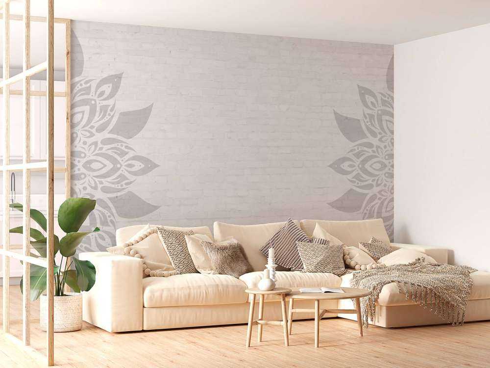 Grå vit mandala blomning