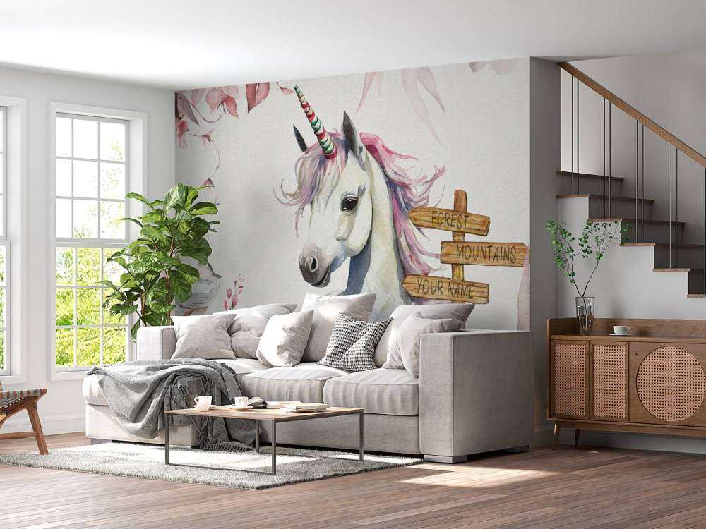 Baby enhörning med växter rosa