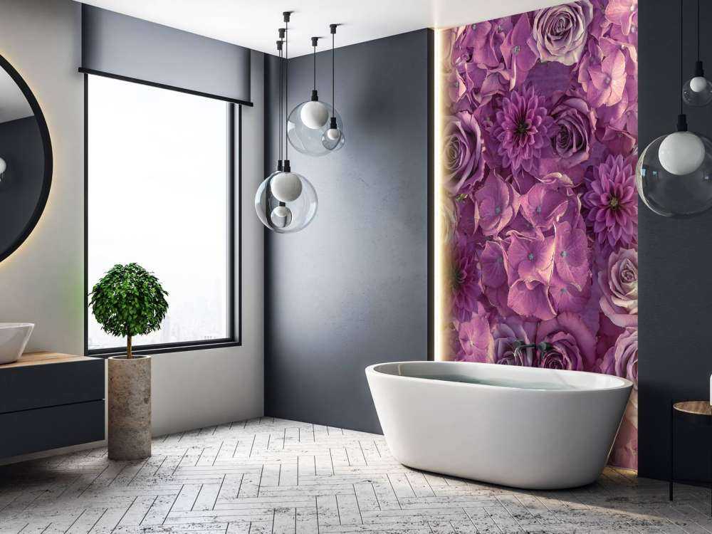 Lila hortensior, rosor och dahlior