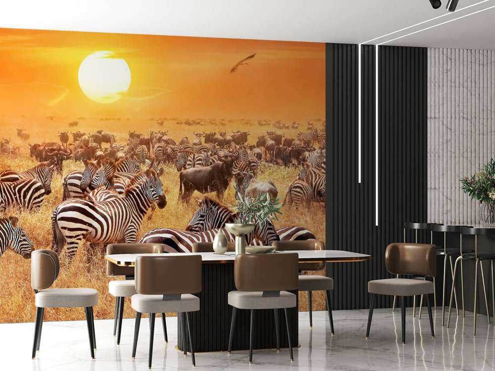 Savanna sol med zebraer