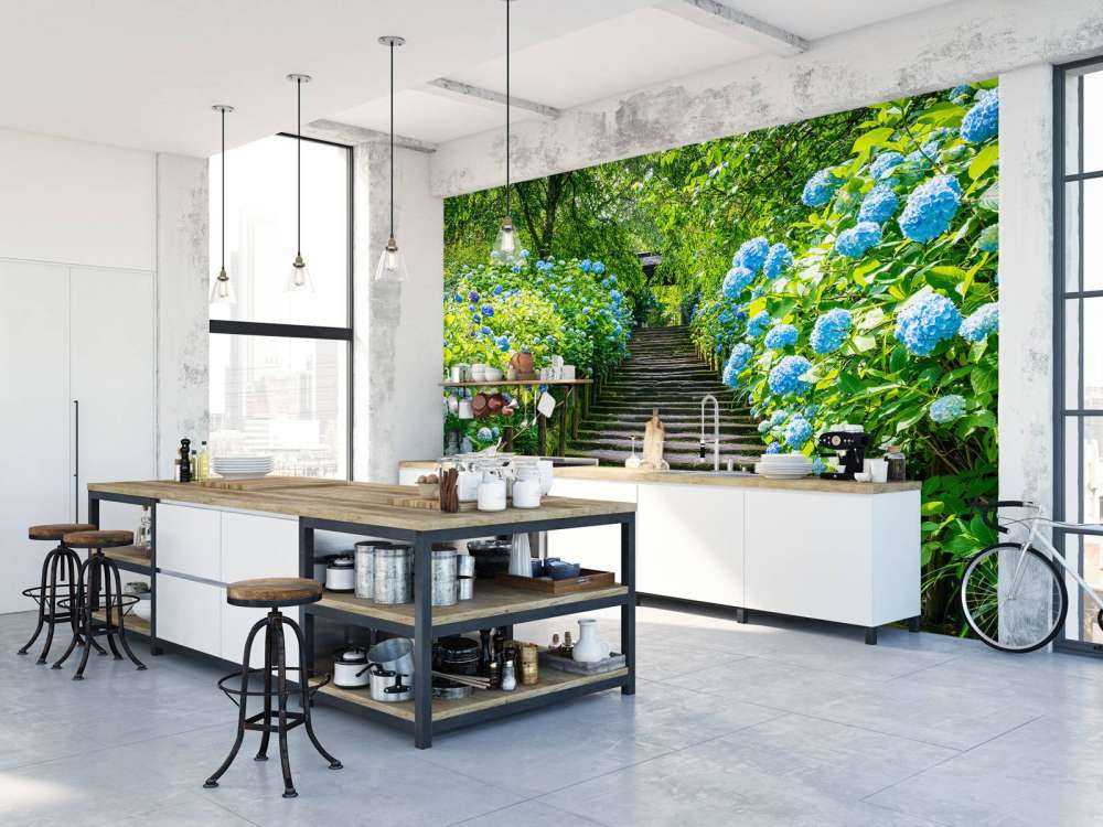 Trappe mellem hortensiaer