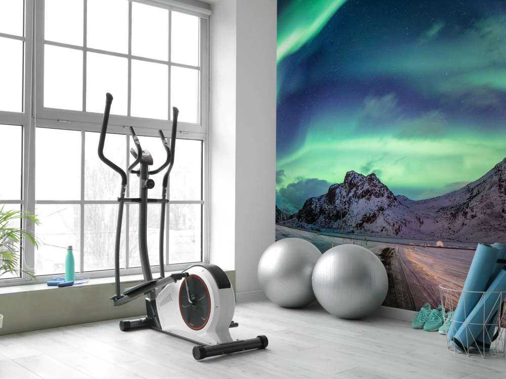 Nordlys over sneklædte bjerge