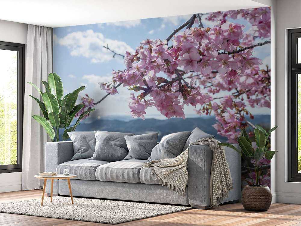 Japanske blomster med bjerge