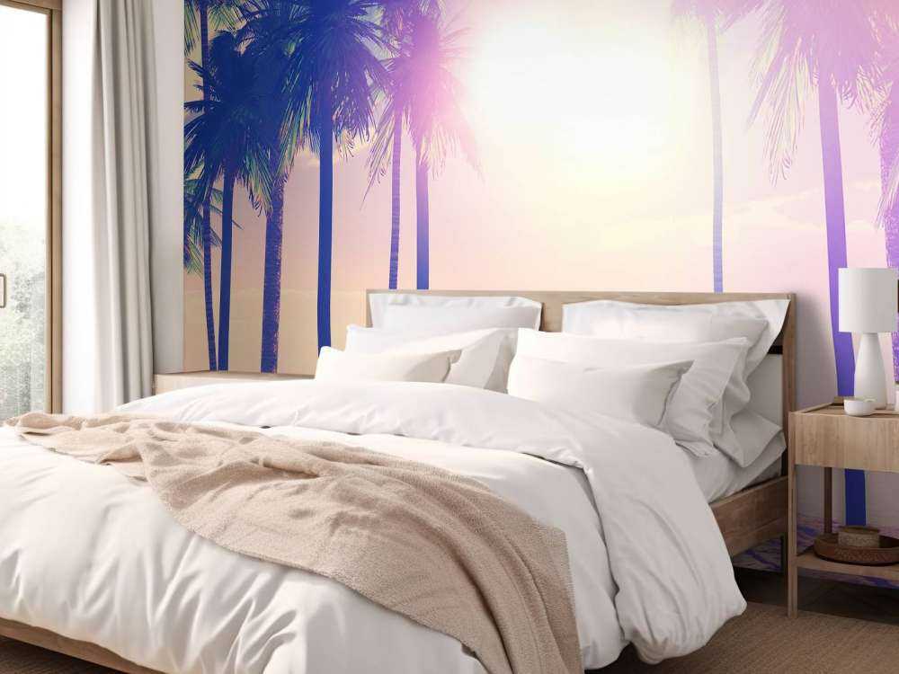 Vintage palmetræer og hav