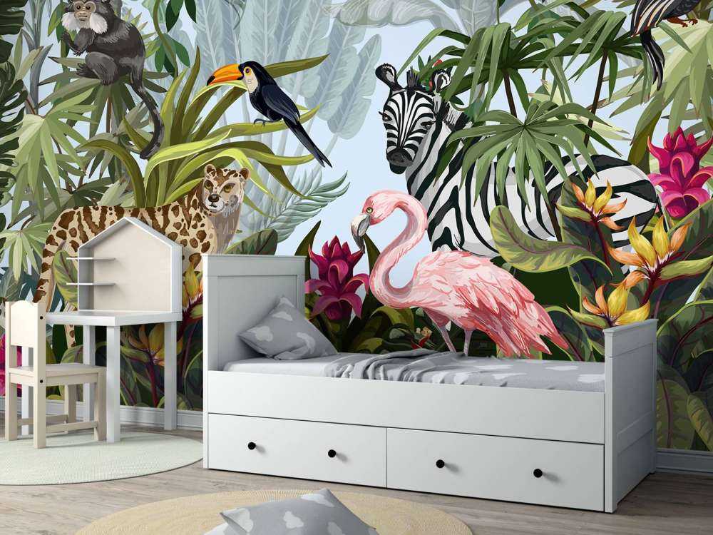 Farverig jungle med dyr