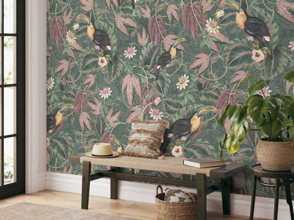 Tropiske junglefugle & tukaner - mørkegrøn