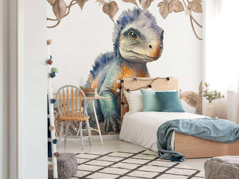 Baby ankylosaurus i den taupefarvede junglen