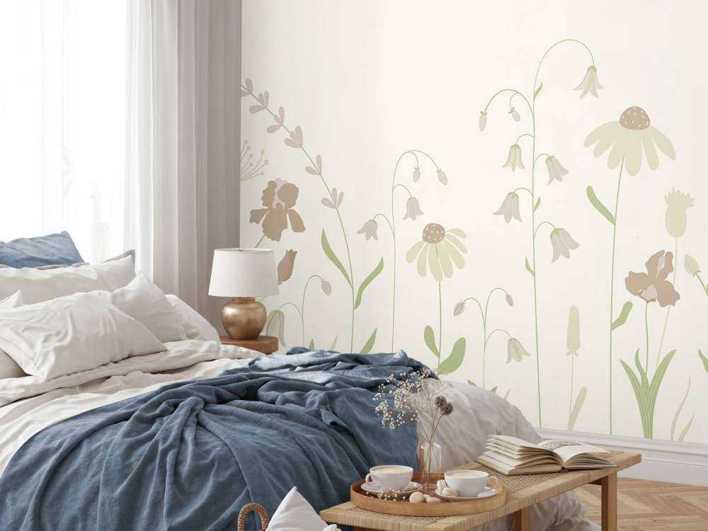 Blomsterfelt høyt beige med gammelrosa