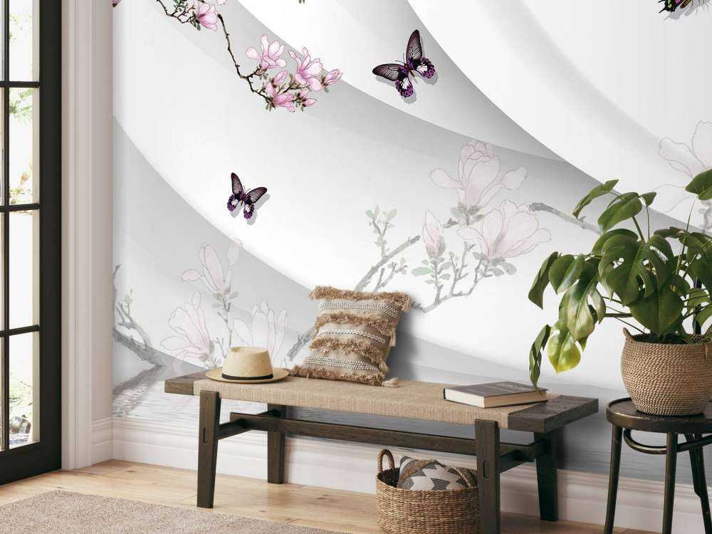 Hvit 3D bakgrunn med grasiøs blomst