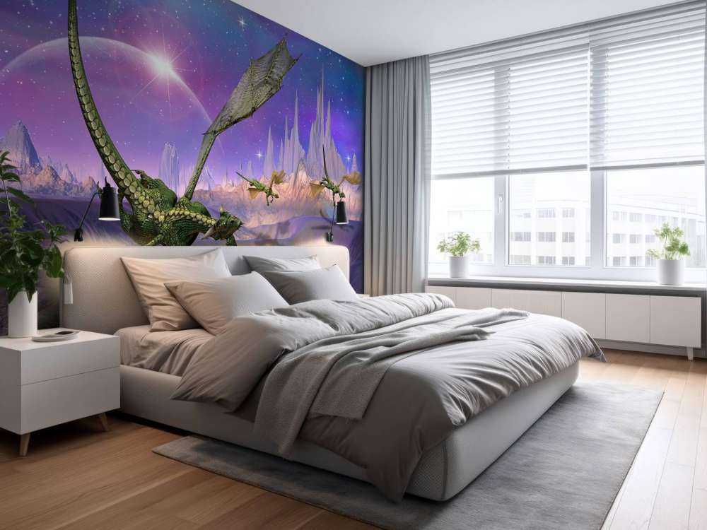 Drager i et fantasilandskap Kjempe mot