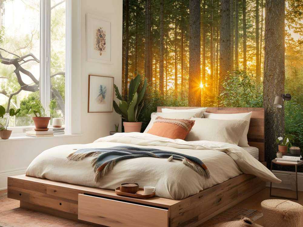 Solstråler i en barskog