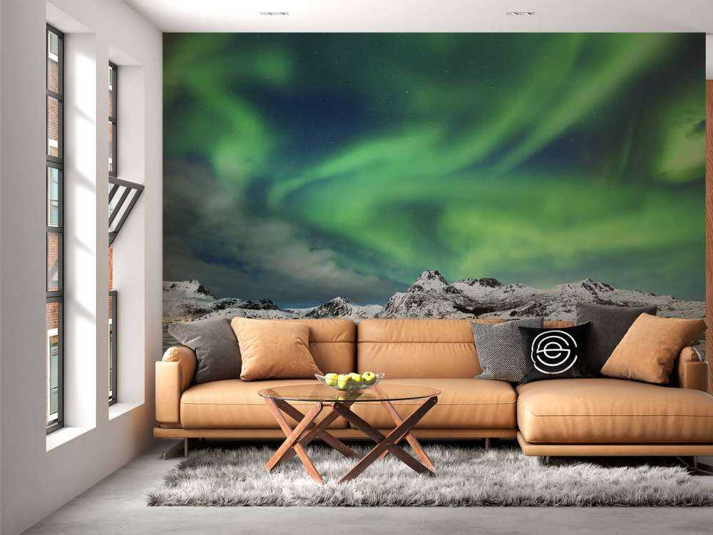 Nordlys over vinterlandskapet