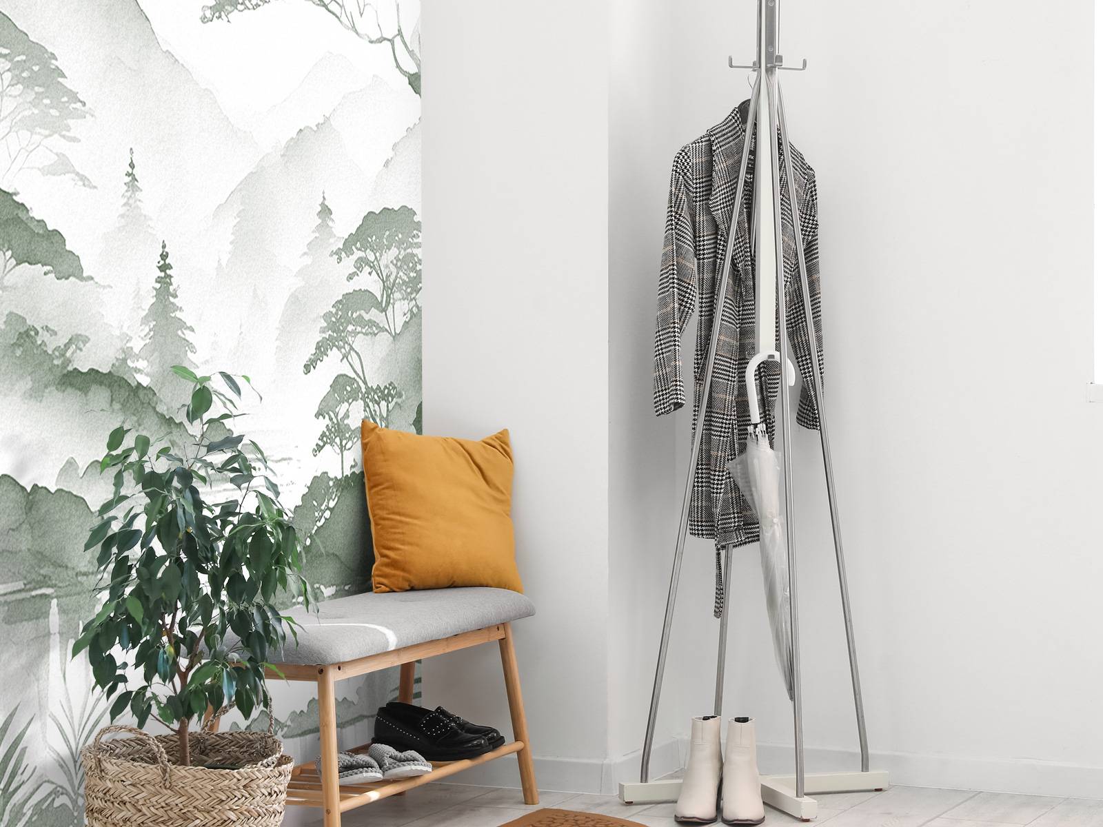 Fototapet - Fjellsjø i Tåkete Blekk, grønn - Tapet.com, image size:1600x1200