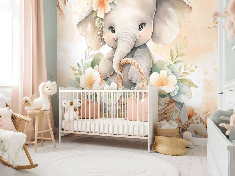 Skyggete elefant i blomsterkurv