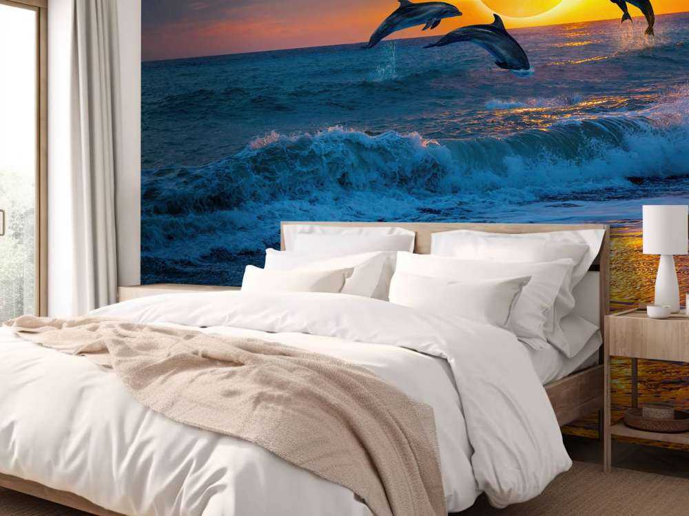 Delfiner med solnedgång