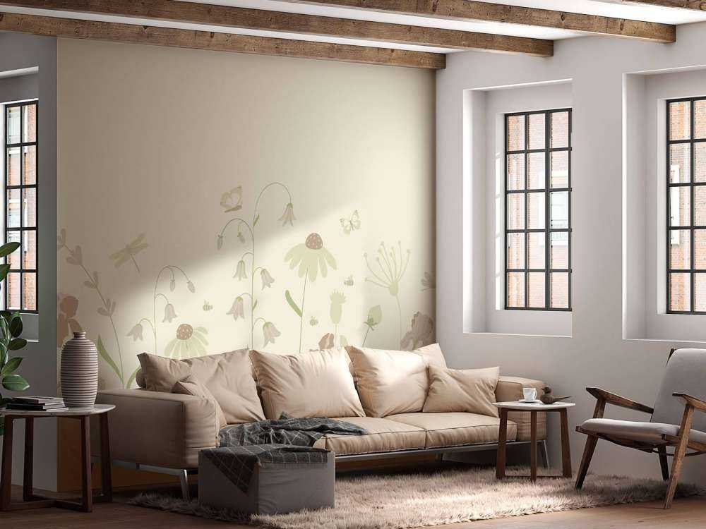 Blomsterfält högt med fjärilar sand med gammalrosa