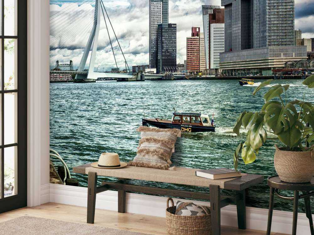 Skyline' Rotterdam med utsikt över Kop van Zuid i färg 