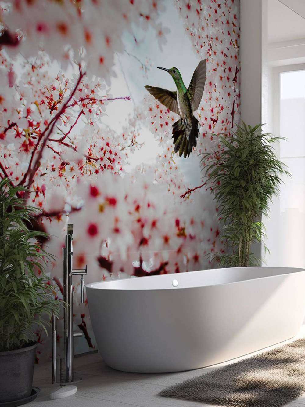 Kolibri mellem blomsterne