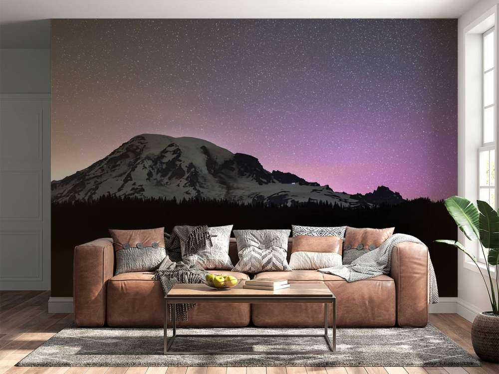 Mount Rainier med nordlys