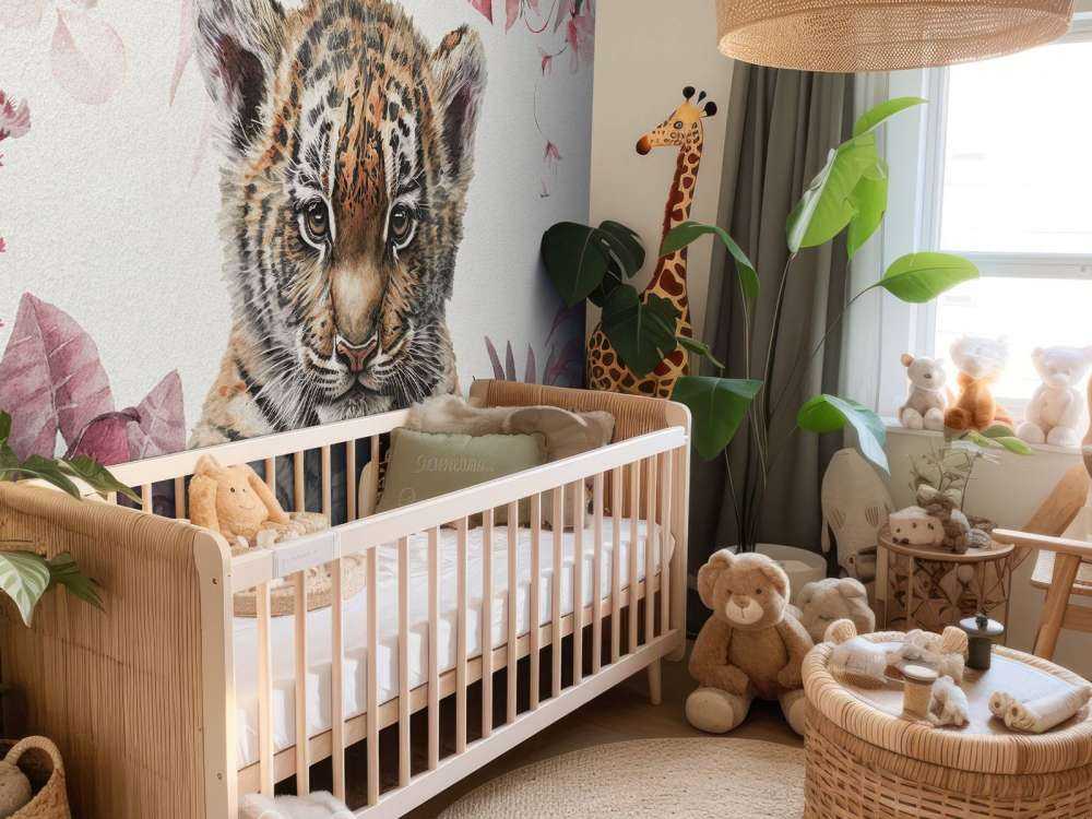 Sød tiger med planter pink