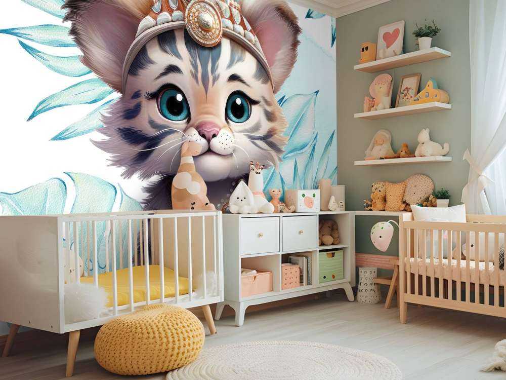 Tigerunge og blåt blad