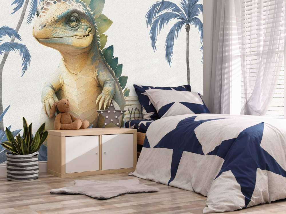 Baby stegosaurus i den blå junglen