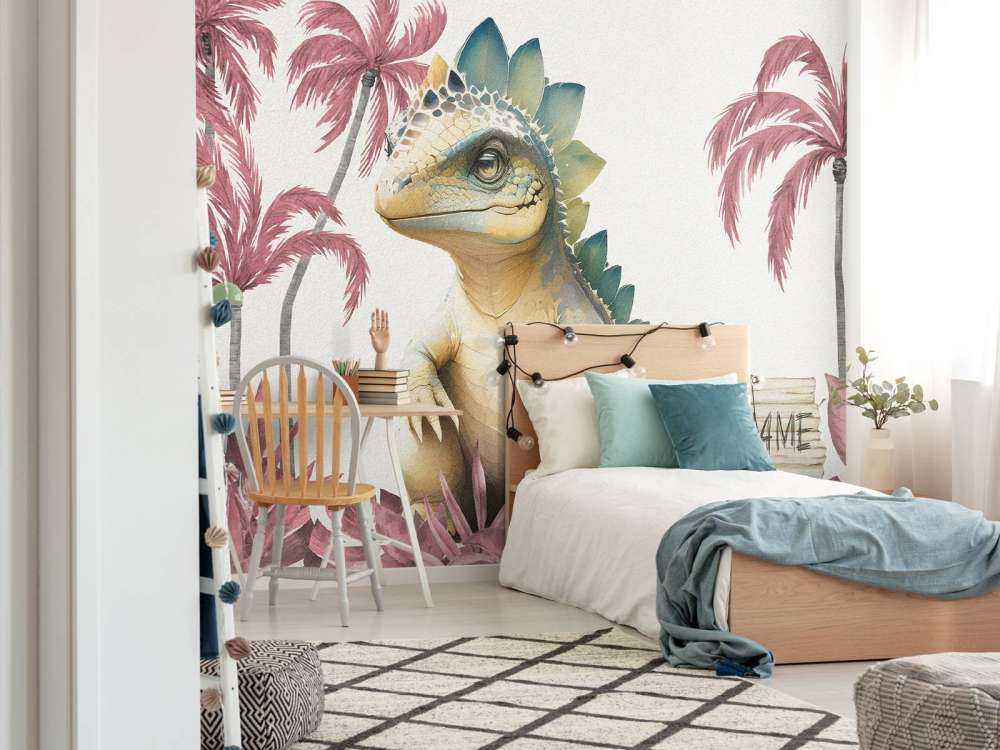 Baby stegosaurus i den rosa junglen