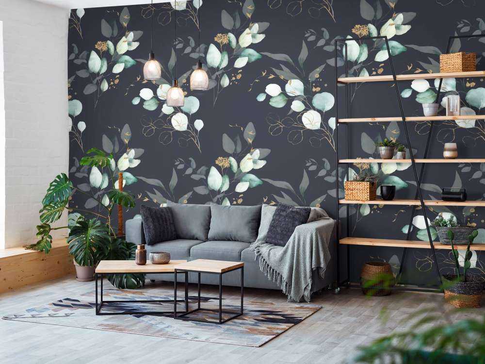 Mørkeblå blade med guld