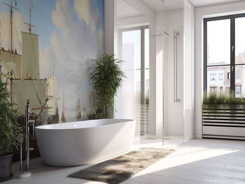 Fototapet Rijksmuseum. Hollandske skibe på et roligt hav.