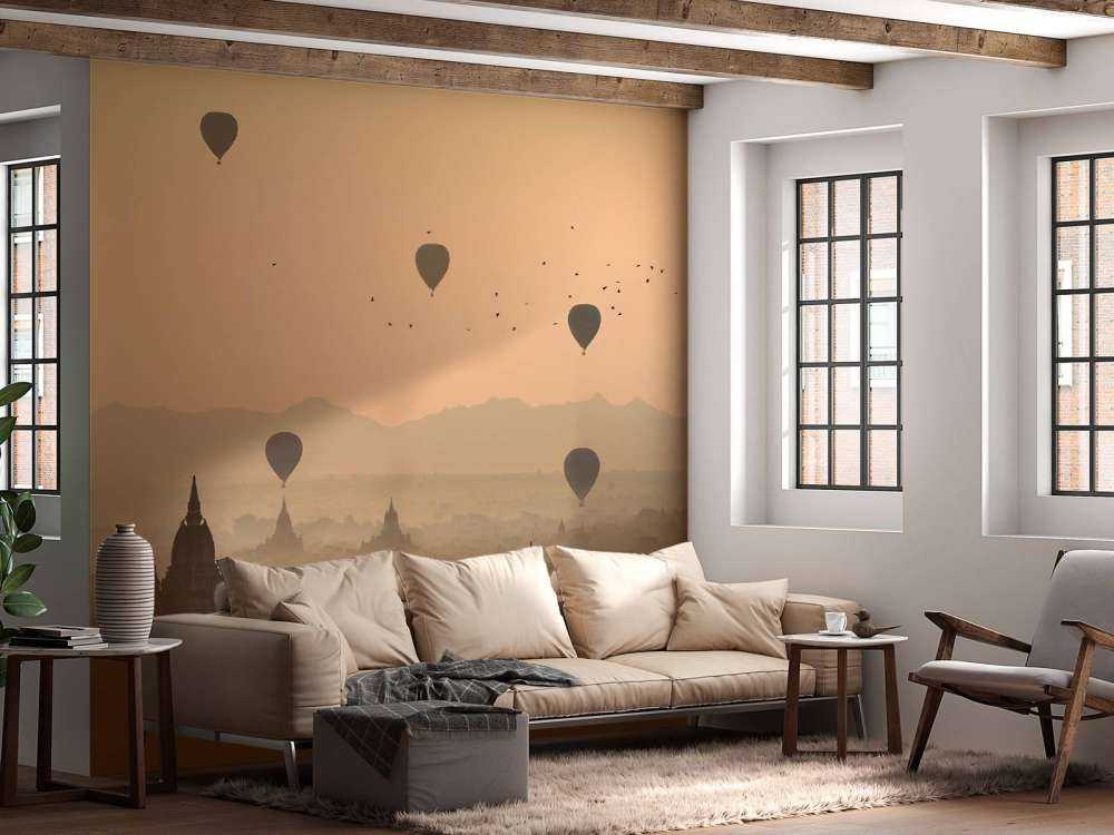 Bagan, balloons flying over ancient temples