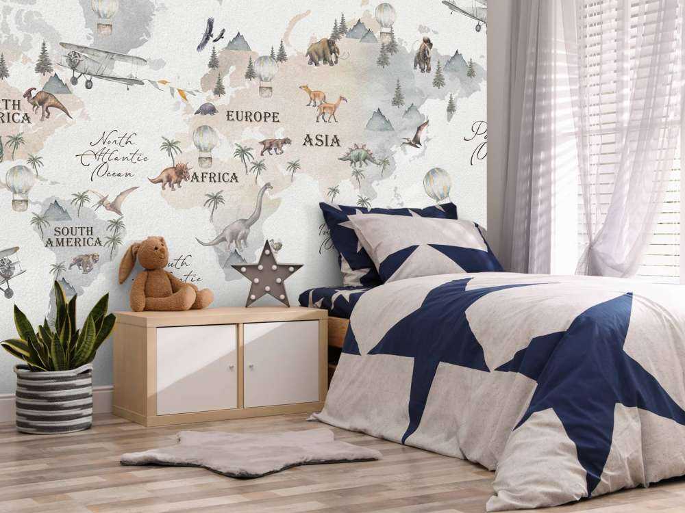 Verdenskort med dinosaurer