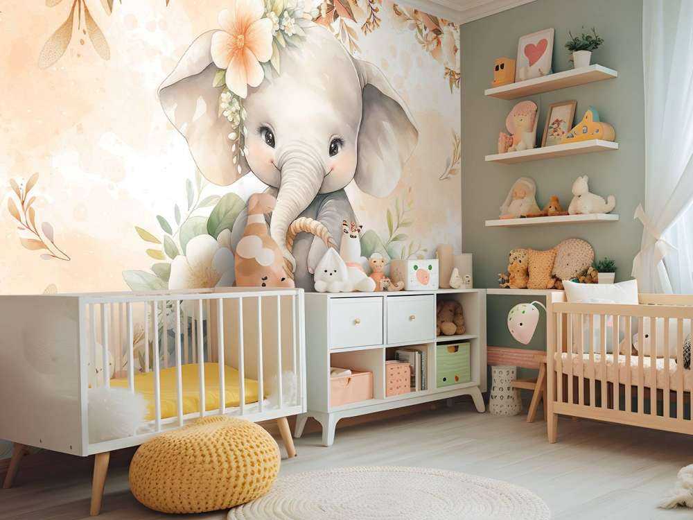 Sød elefant i blomsterkurv