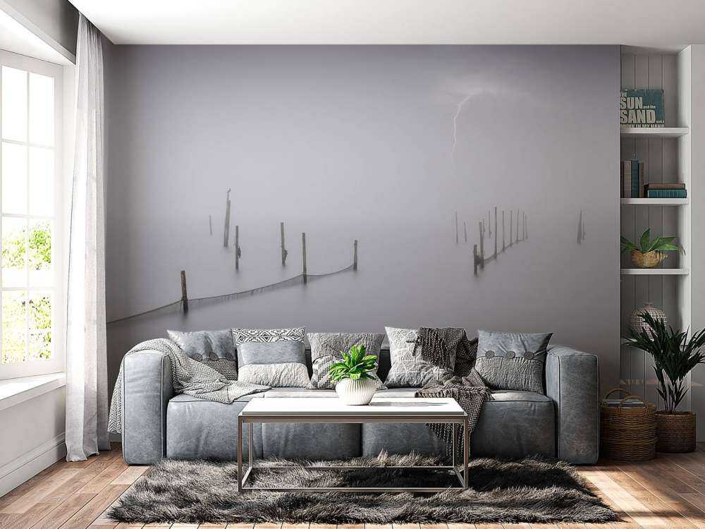 Fiskenet med tåge og tordenvejr