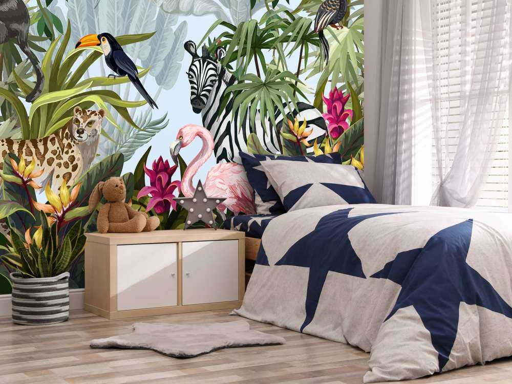 Farverig jungle med dyr