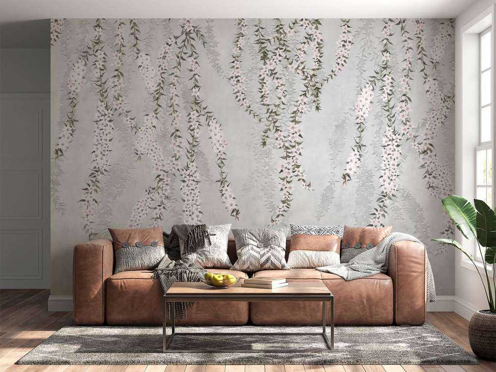 Blomstergrene på lyseblå beton