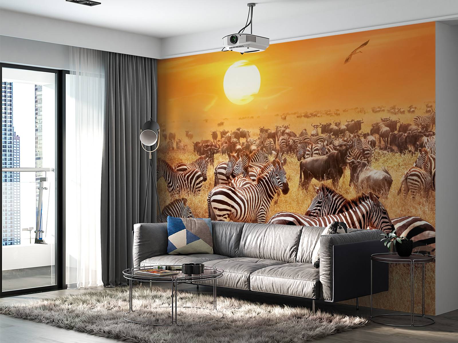 Savanna sol med zebraer