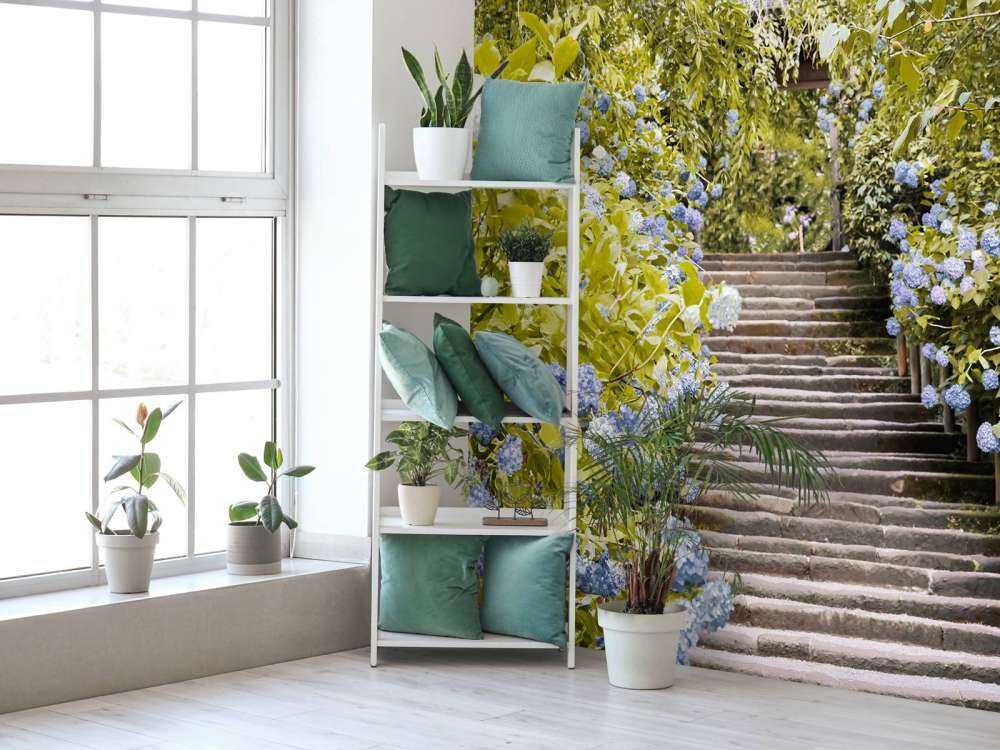 Blå blomster i en park