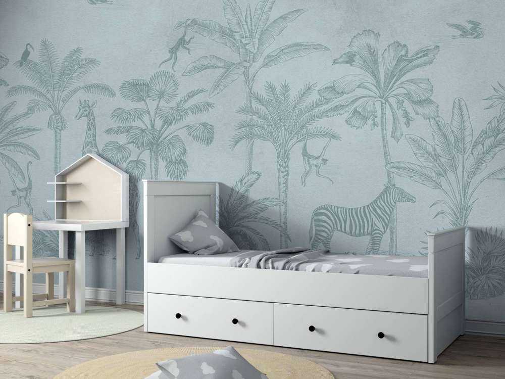 Tropiska djur djungel blå